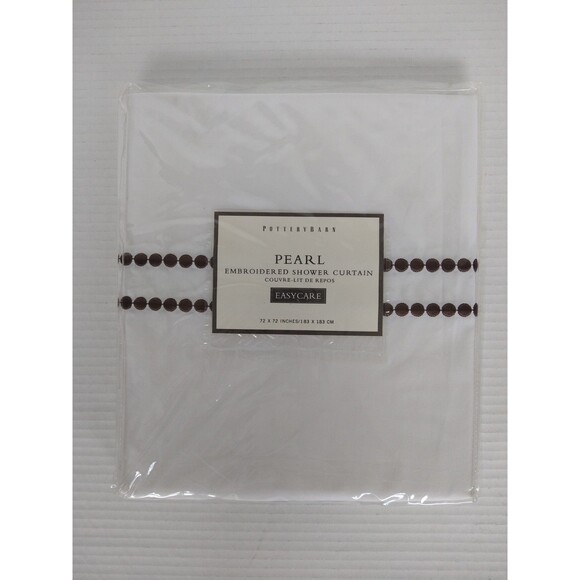New in Pack Pottery Barn White Pearl Brown Dot Embroidered Shower Curtain 72x72 - Picture 1 of 5